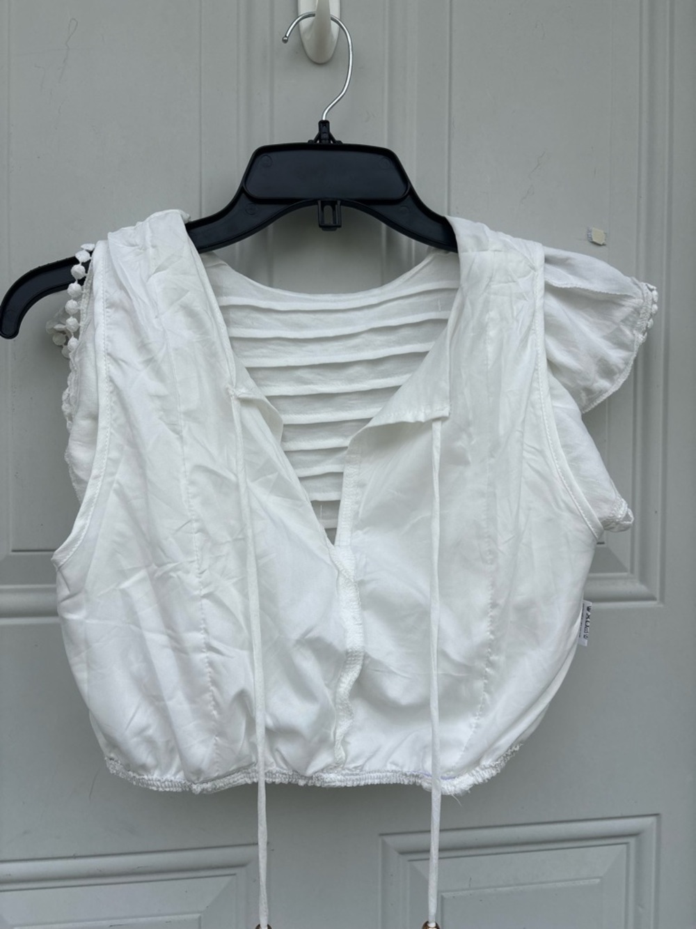 White Ruffled Tie-Front Crop Top - Picture 4 of 6